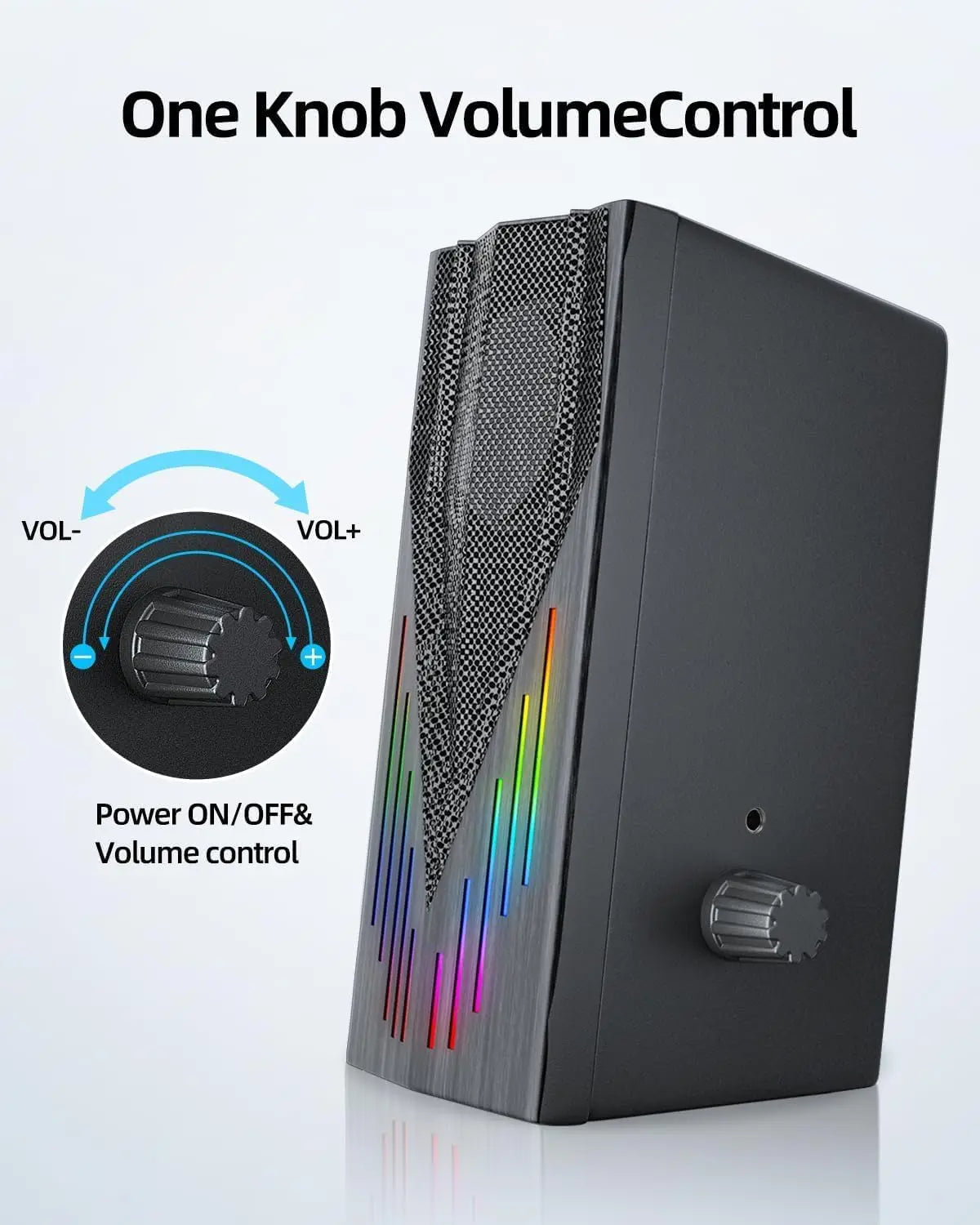 USB-Powered Computer Speakers with RGB Lights, Stereo Sound for PC/Laptop/Tablet
