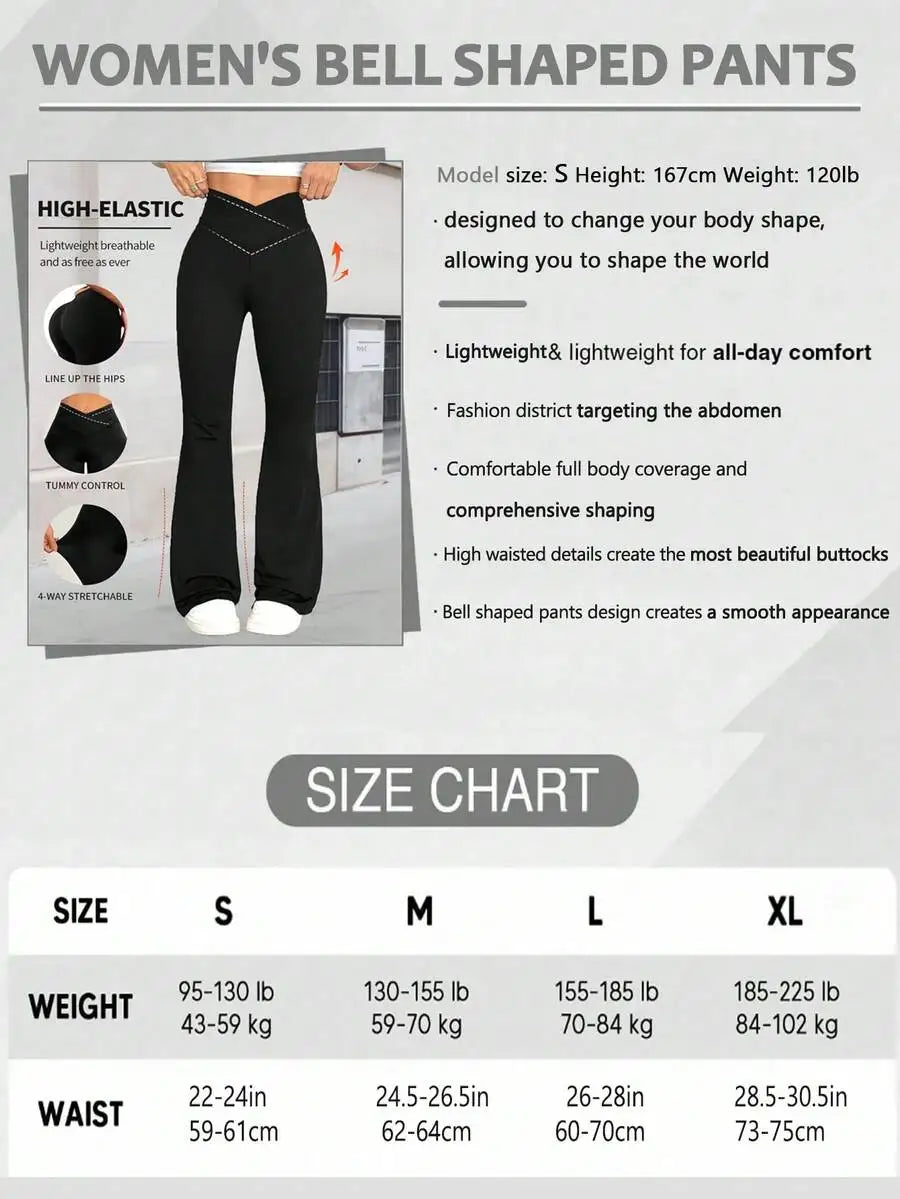 [Extremely Soft] Criss-Cross Elastic Flare Pants, Minimalist High Waist Commuting & Yoga Pants, Sexy Casual Sports Leggings, Sin