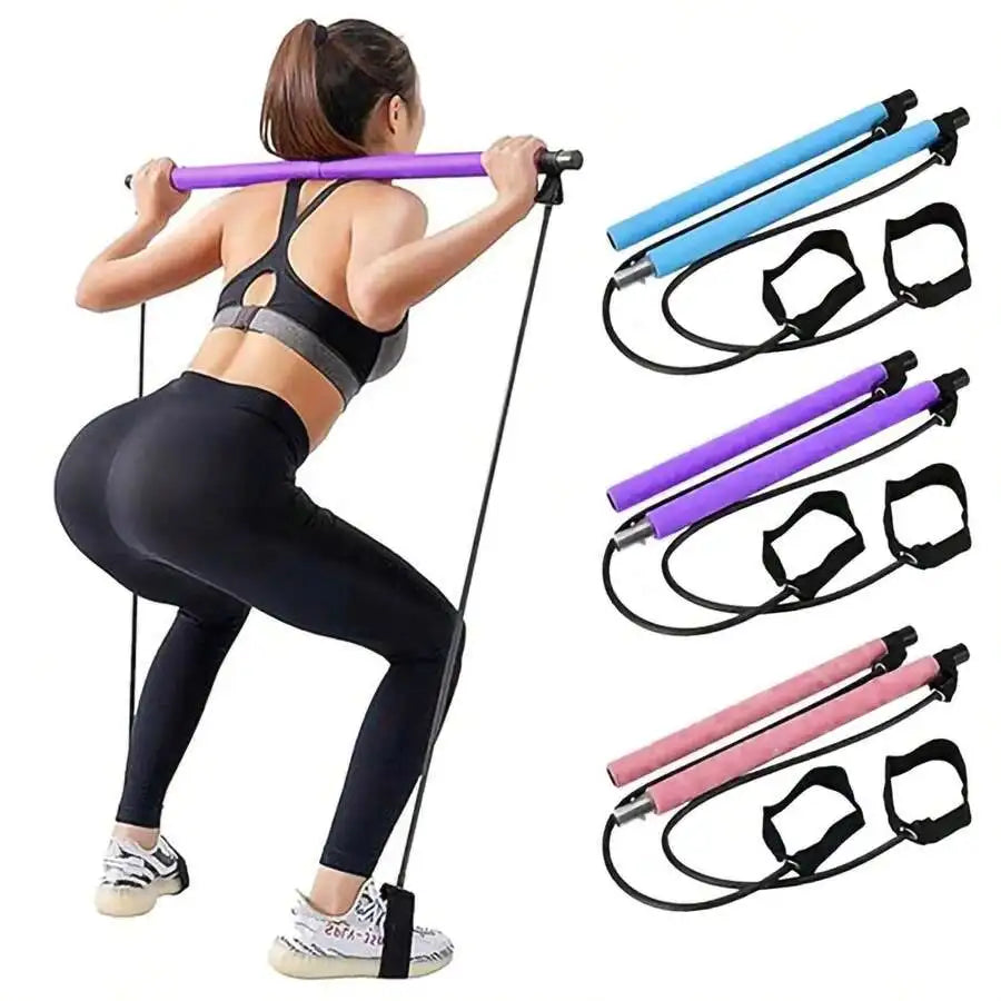 Pilates Bar Kit with Resistance Bands – Adjustable Metal Buckle, Full-Body Home Gym Workout for Men & Women