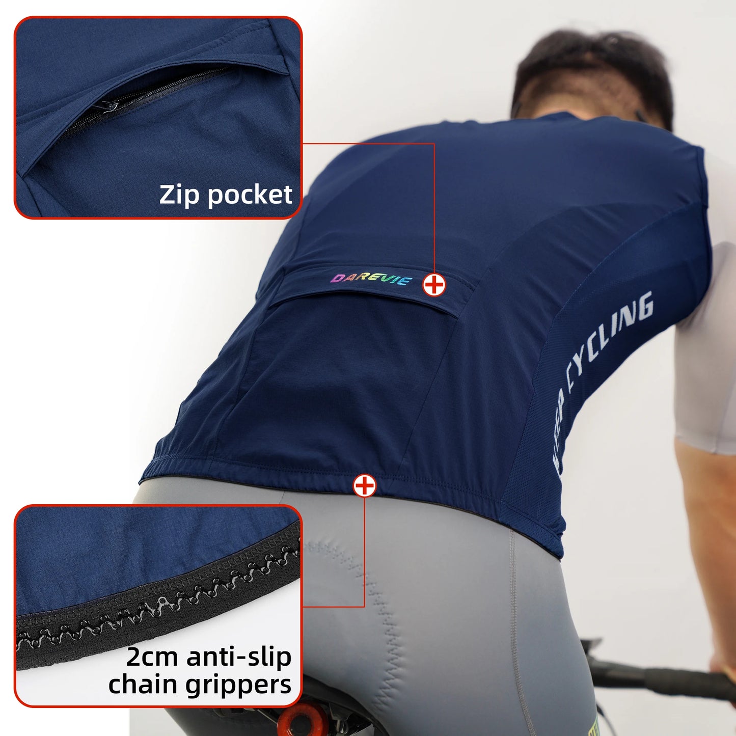 DAREVIE Windproof Cycling Vest Waterproof With Back Zipper Pockets