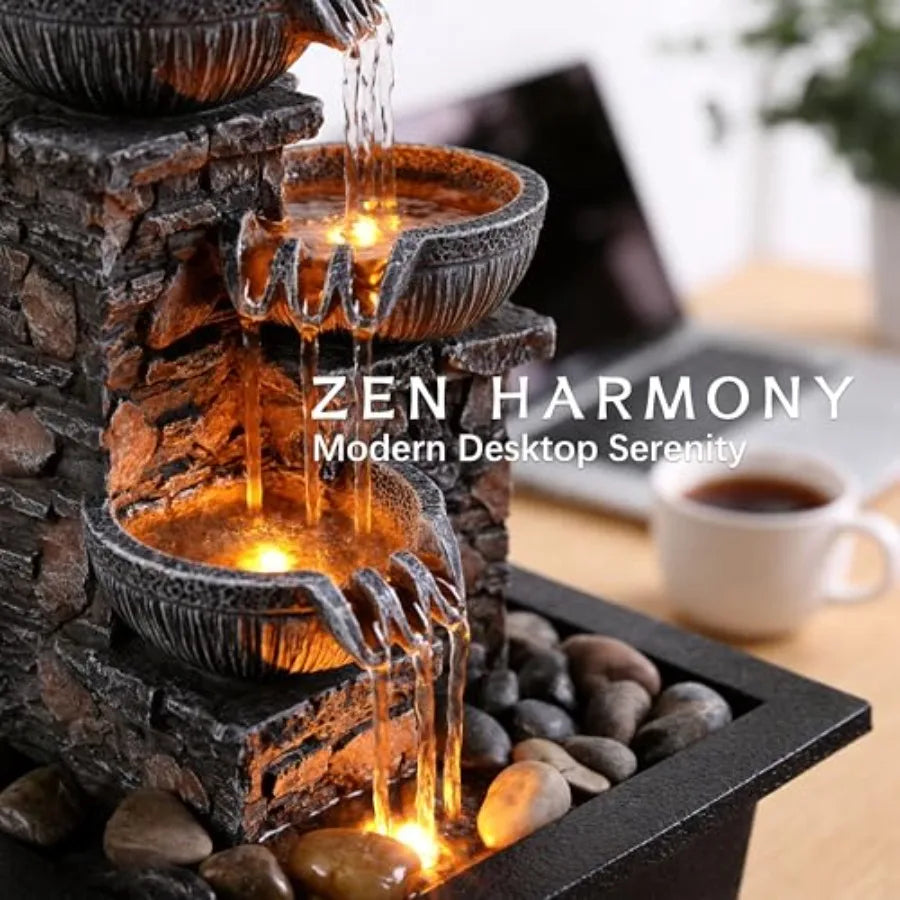 Tabletop Fountain with LED Light Soothing Water Flowing Sound Fountain Zen/Meditation Home/Office Decor Home Décor Relaxation I