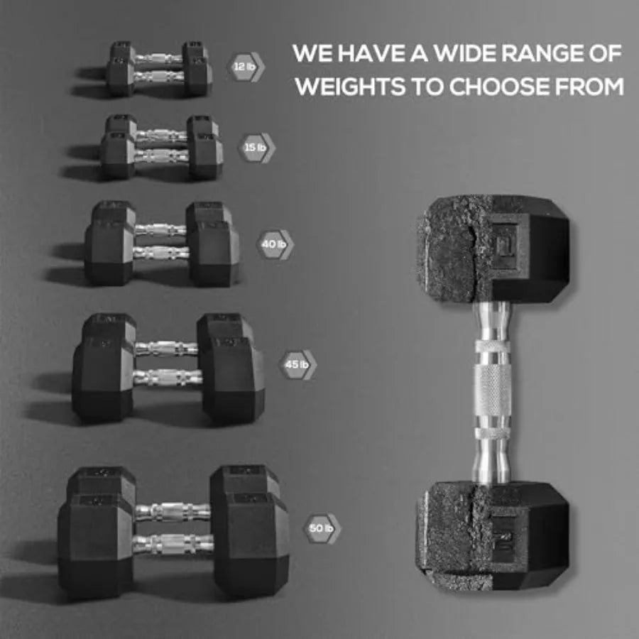 40lbs/45lbs/50lbs Rubber Dumbbell Set with Non-Slip Handles for Home Gym Workout Anti-Roll Fitness Weights in Black for Women o