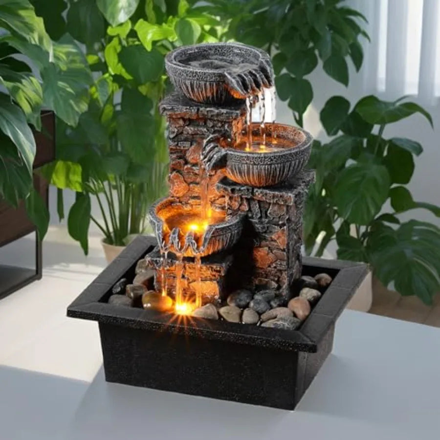 Tabletop Fountain with LED Light Soothing Water Flowing Sound Fountain Zen/Meditation Home/Office Decor Home Décor Relaxation I