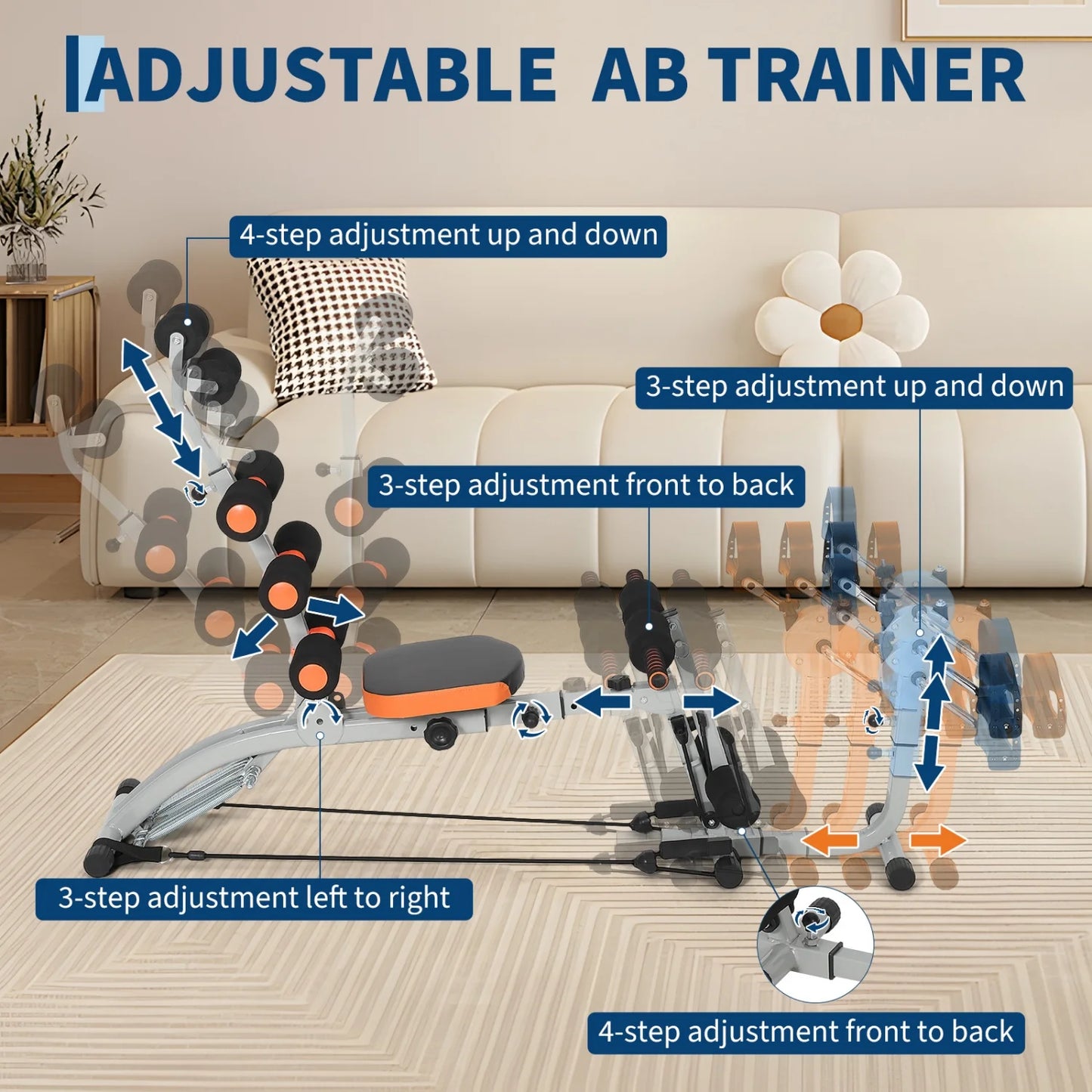 Adjustable Ab Bench with Resistance Bands for Core & Full Body Workout– Collapsible Sit-Up Bench,Home Gym Fitness Equipment