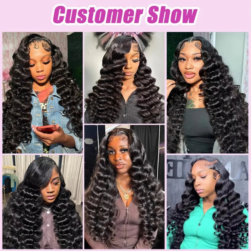 250 Density 40 42 Inch Loose Deep Wave Lace Frontal Wig 13x4 Hd Curly Human Hair Wigs  Water Wave Pre plucked Lace Front Wig