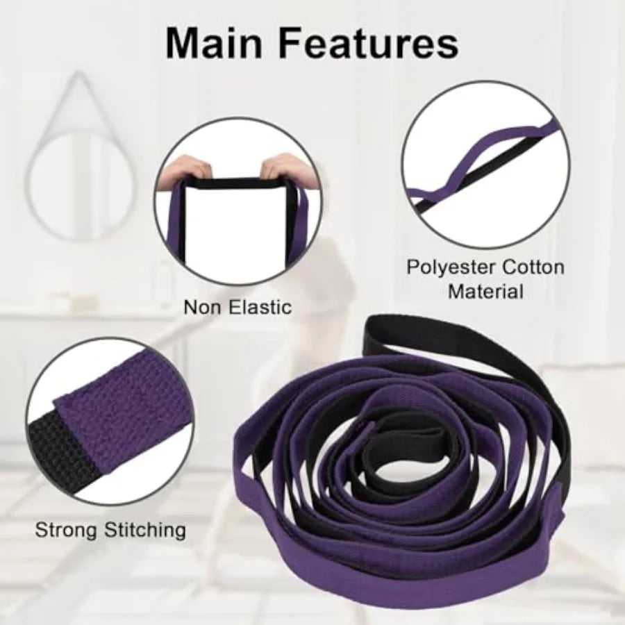 Yoga Strap for Stretching with 10 Loops Inelastic Soft Polyester Cotton Stretch Out Band for Exercise Yoga Pilates and Dance fo