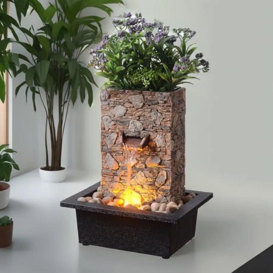 Tabletop Fountain with LED Light Soothing Water Flowing Sound Fountain Zen/Meditation Home/Office Decor Home Décor Relaxation I