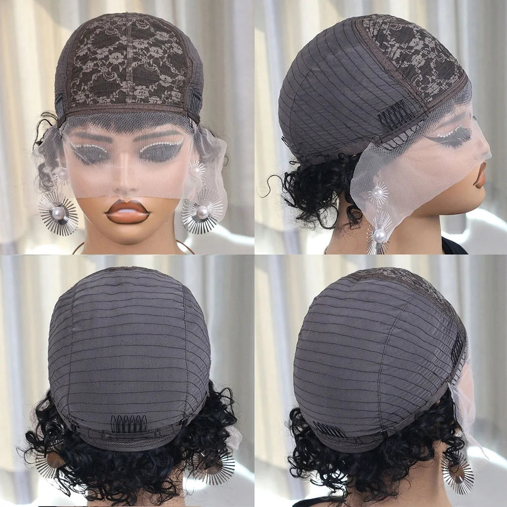 200% Destiny Short Pixie Cut Wig Peruvian Water Wave Human Hair Wigs For Black Women Deep Curly 13X1 Lace Front Wigs for Women