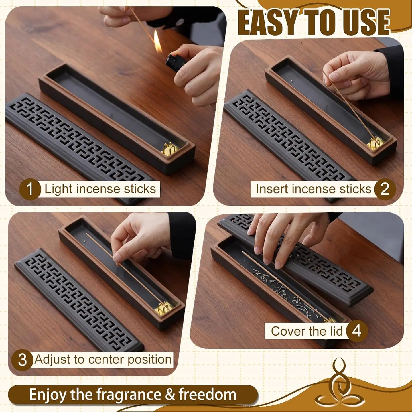 Japanese Ceramic Incense Holder with Ash Catcher for Sticks, Unique Lever Design, Home Decor for Meditation Yoga