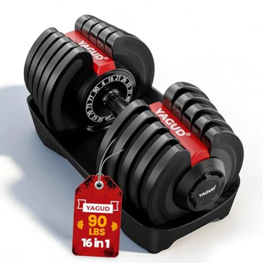 Adjustable Dumbbell Set 90 lbs Weights 1 Hand Rotation Safety Lock System Anti-Slip Textured Handle Space-Saving Dumbbell Set f