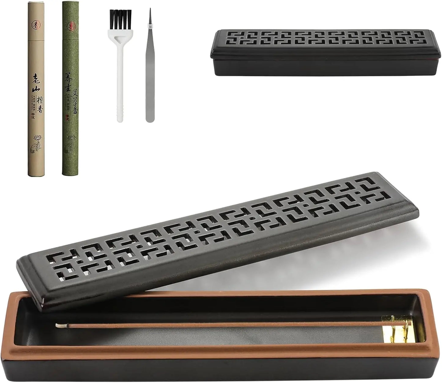 Japanese Ceramic Incense Holder with Ash Catcher for Sticks, Unique Lever Design, Home Decor for Meditation Yoga