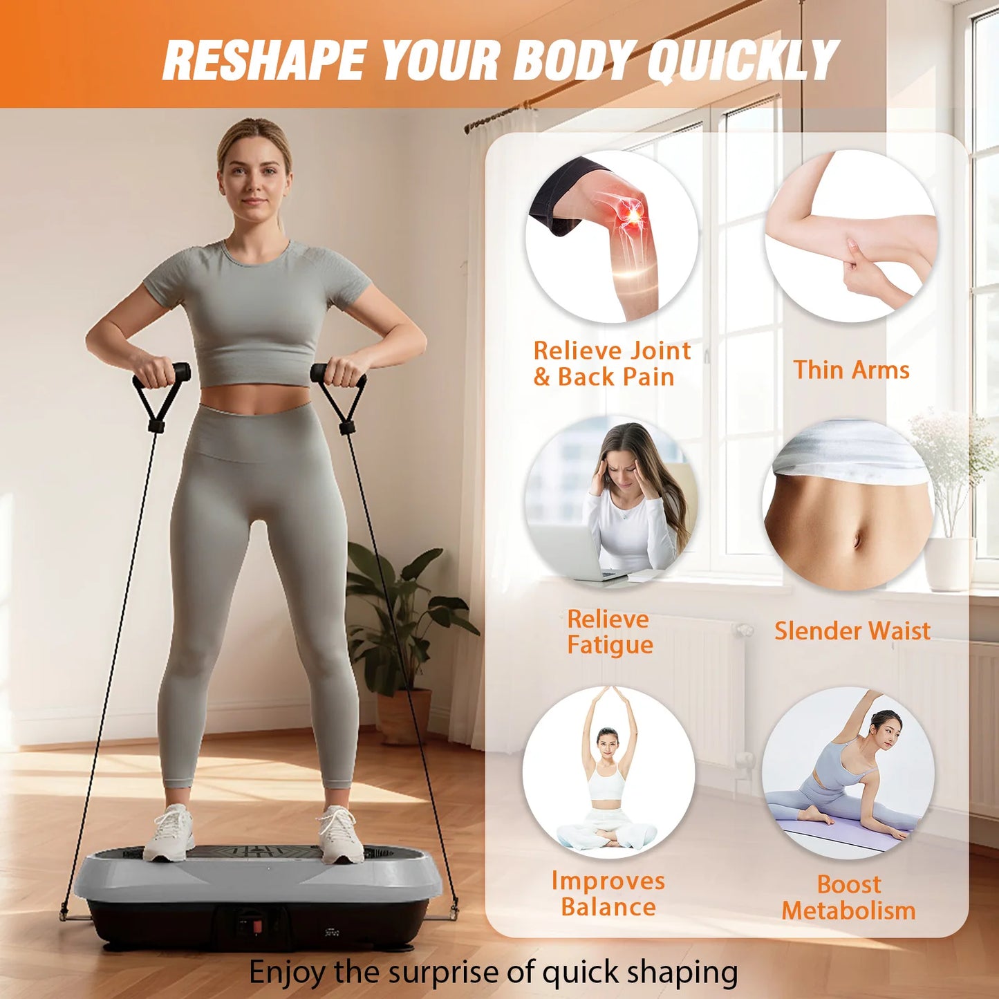 Portable Vibration Plate Exercise Machine With Bluetooth Bands
