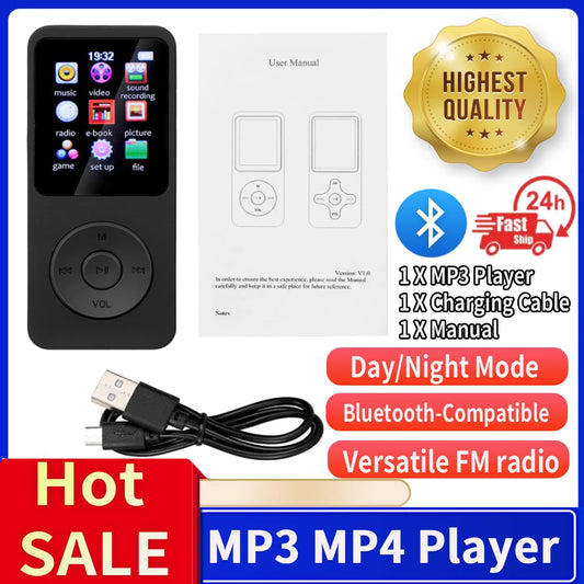 MP3 MP4 Player Bluetooth-Compatible5.0 Music Stereo Player 1.8in Color Screen with E-book/FM Radio/Recording