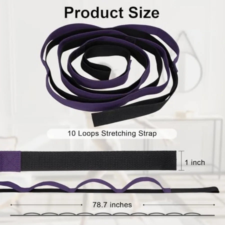 Yoga Strap for Stretching with 10 Loops Inelastic Soft Polyester Cotton Stretch Out Band for Exercise Yoga Pilates and Dance fo