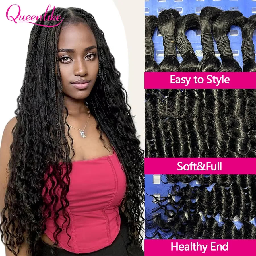 Queenlike Boho Braids Human Hair 18 20 Inch Deep Wave Bulk 50/100g Unprocessed Remy 100% Human Hair Extensions No Weft For Braiding Fast Delivery