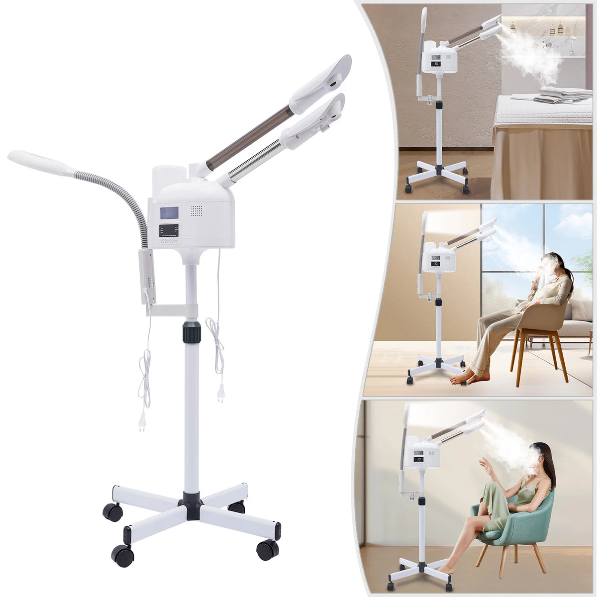 3-in-1 Facial Steamer Beautician Steamer Deep Cleaning W/Hot and Cold Nozzle LED Magnifying Lamp Beauty Salon Spa