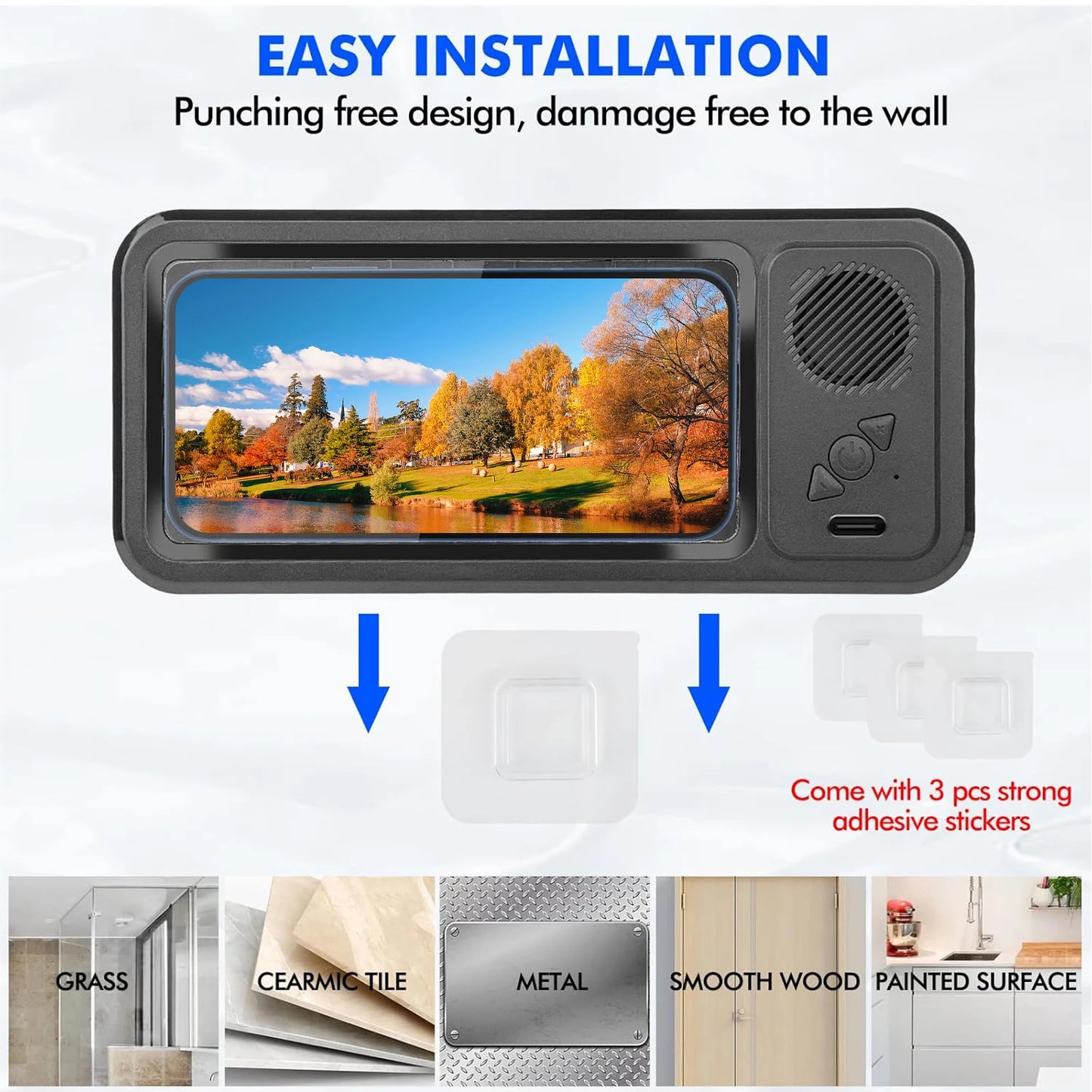 Wall Mounted Phone Holder 480° Rotation Touch Screen IPX5 Waterproof Bluetooth Speaker Shower Storage Case Mobile Phone Stand