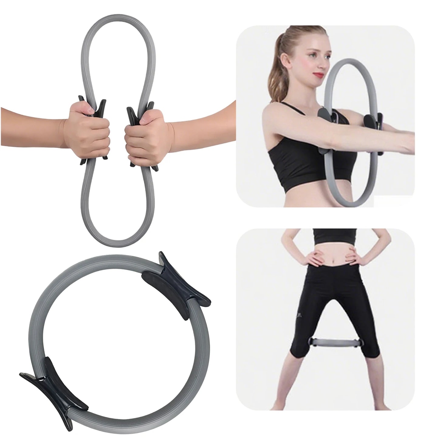 Pilates Ring Fitness Ring with Non Slip Handles for Core Workout (Light Grey)