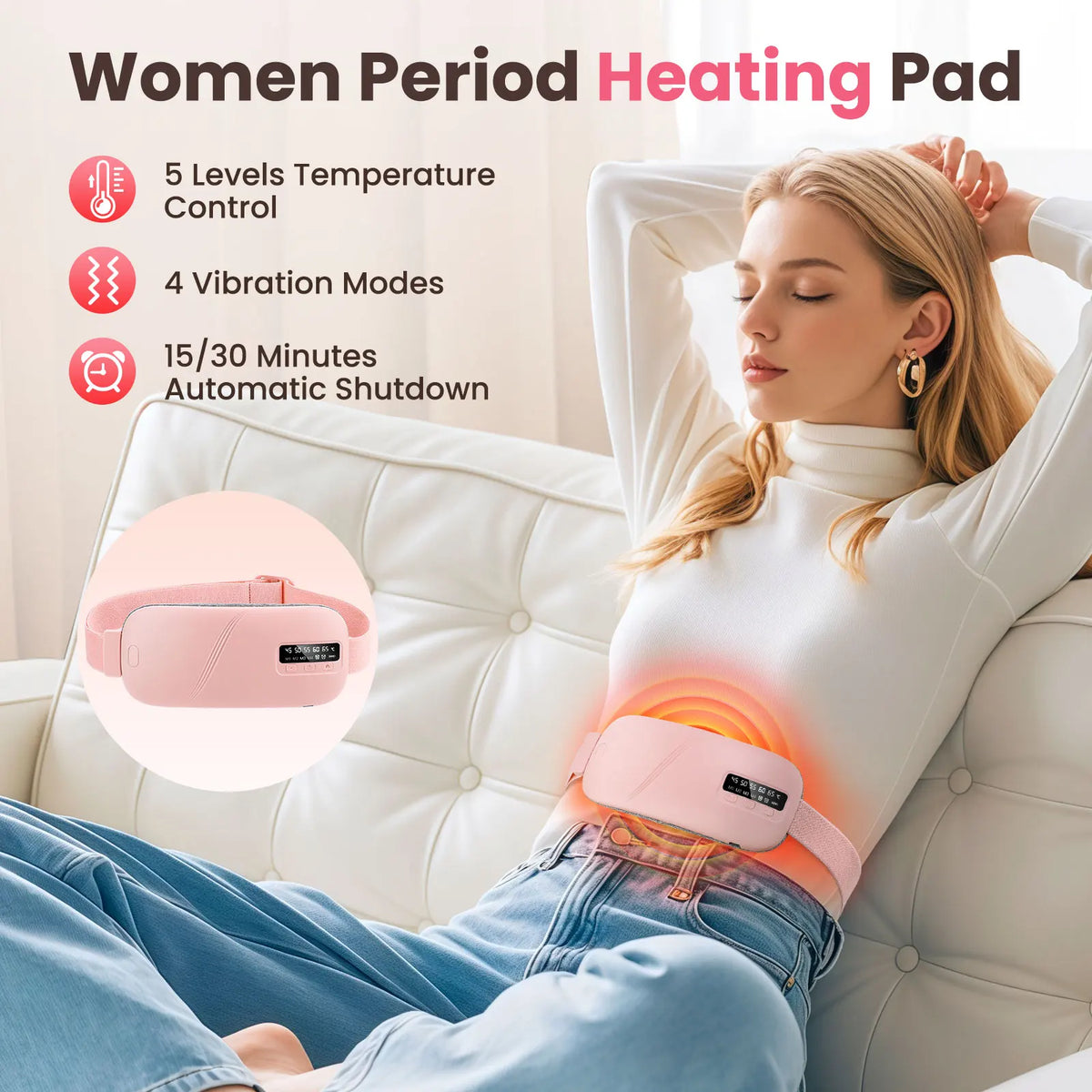 PASTSKY Electric Heating Vibration Waist Massage Belt for Period Cramps