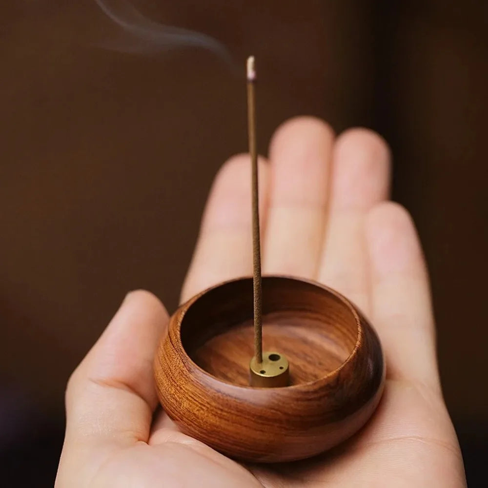 Solid Wood Incense Holder Ash Catcher Bowl Shape Incense Burner for Incense Insert Sticks Meditation Yoga Living Room Tea House