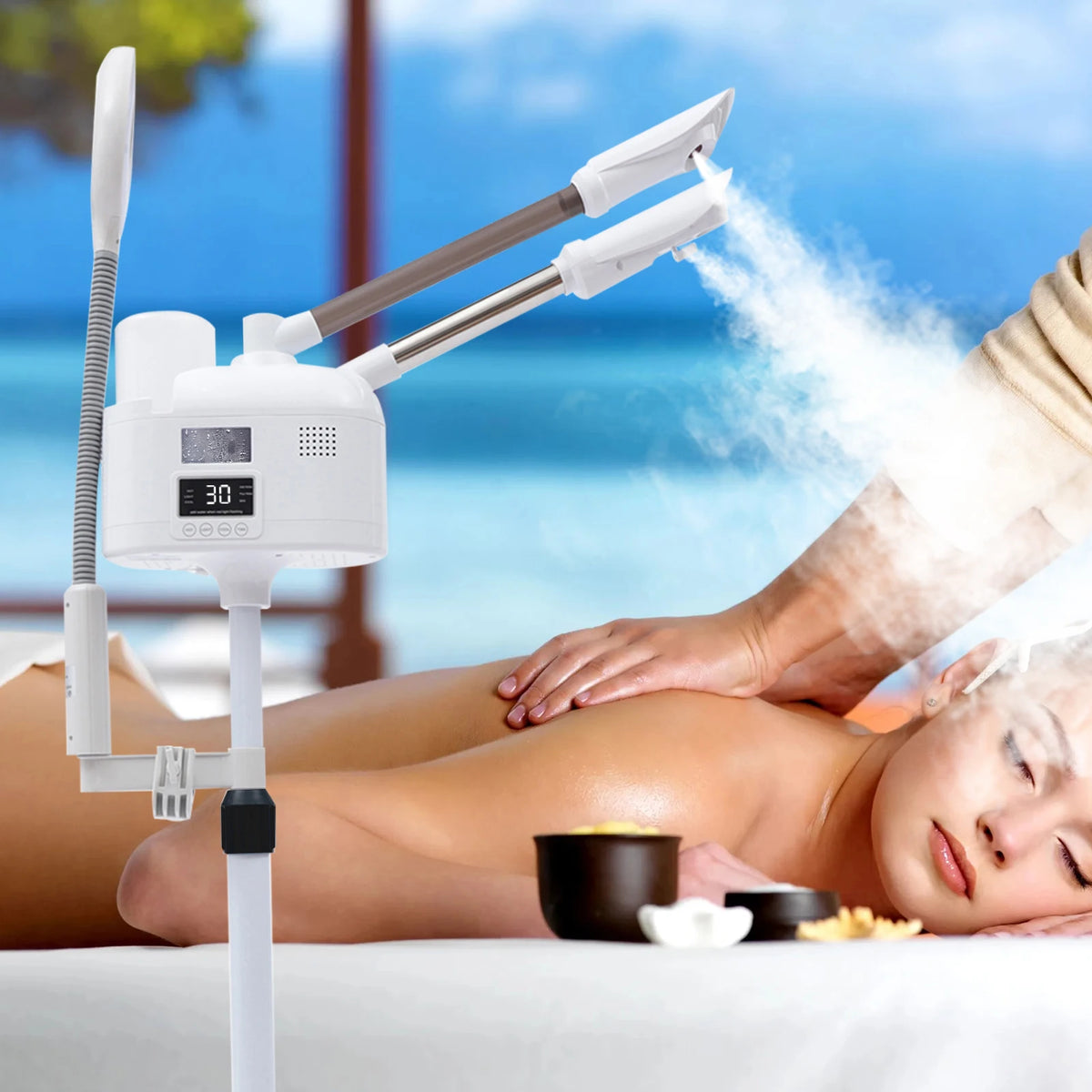 3-in-1 Facial Steamer Beautician Steamer Deep Cleaning W/Hot and Cold Nozzle LED Magnifying Lamp Beauty Salon Spa