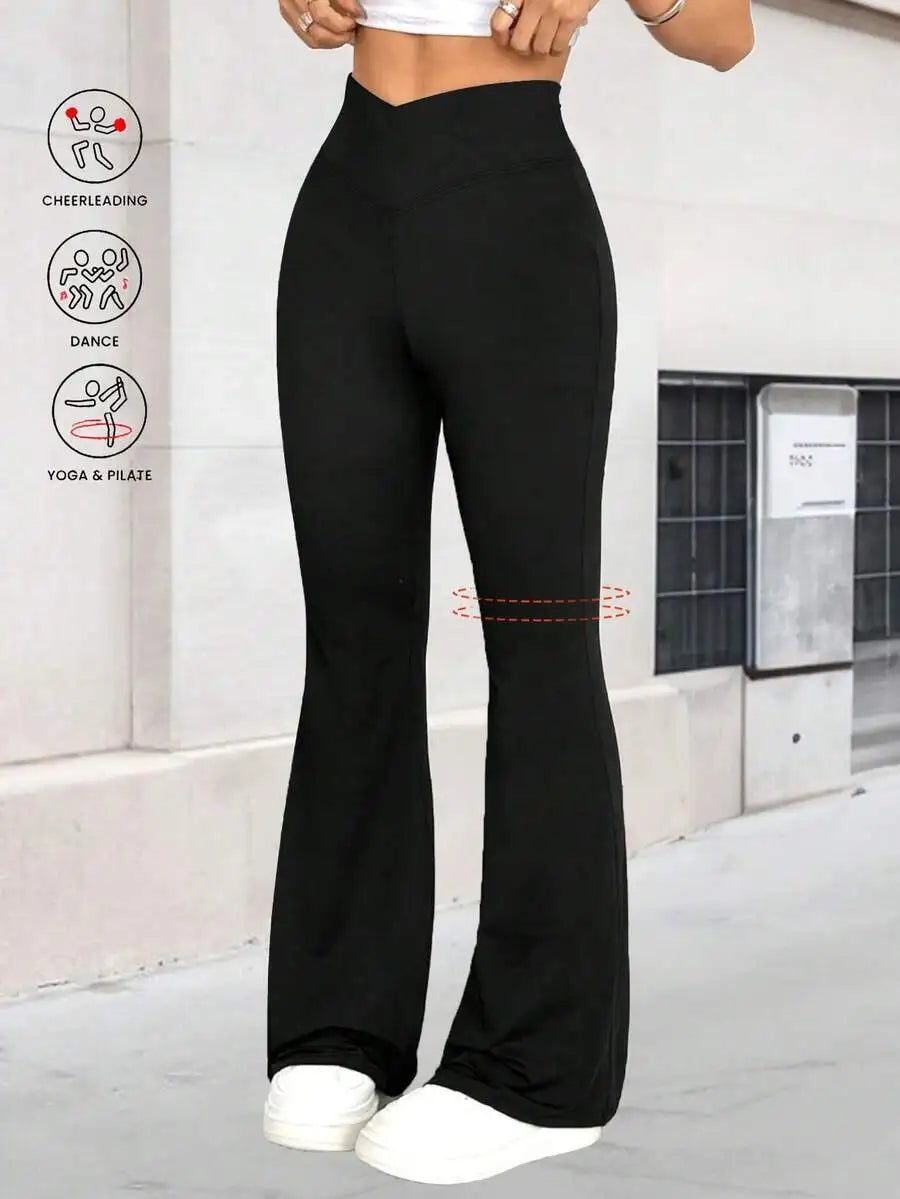 [Extremely Soft] Criss-Cross Elastic Flare Pants, Minimalist High Waist Commuting & Yoga Pants, Sexy Casual Sports Leggings, Sin