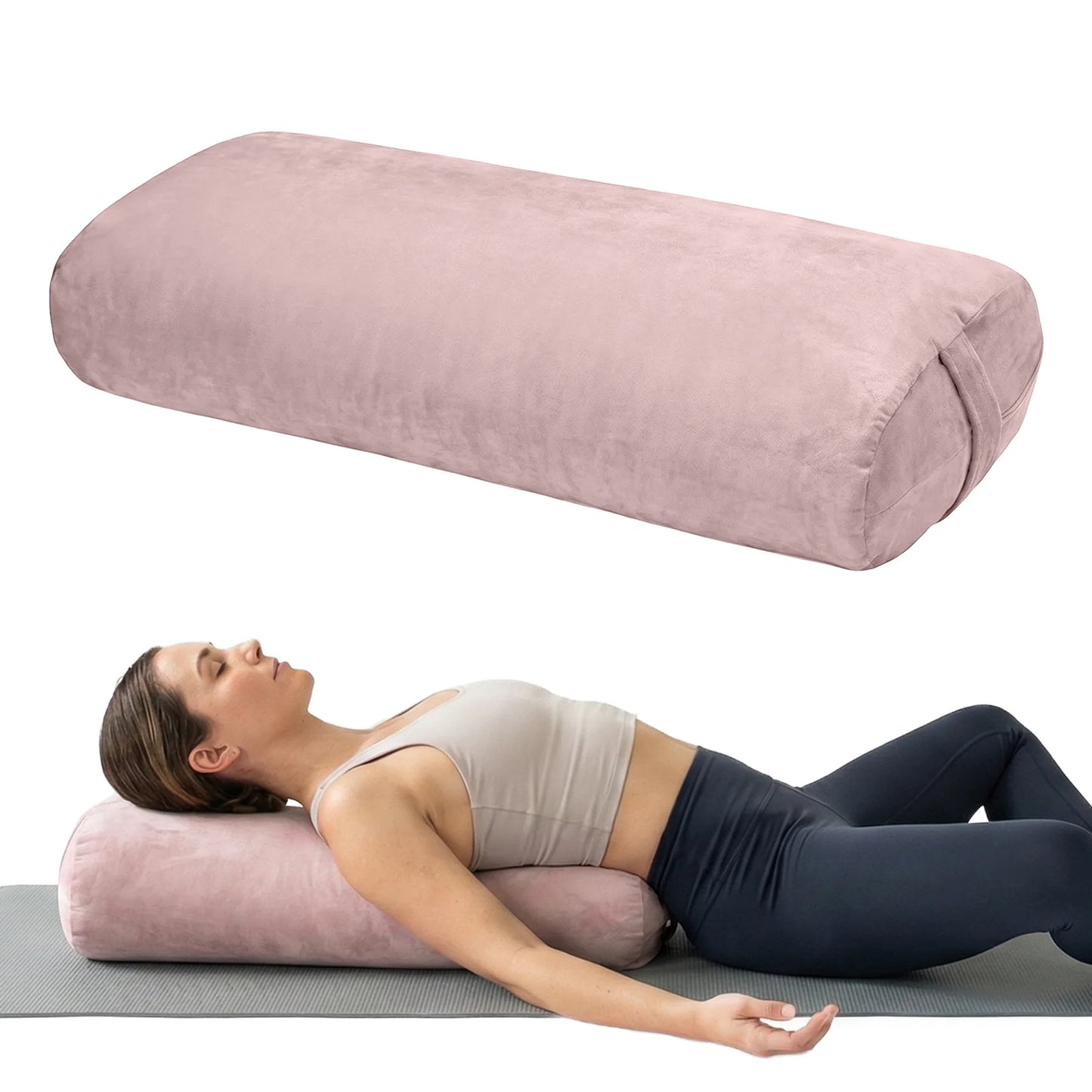 Yoga Bolster Pillow Pink Round Cylinder Meditation Cushion Soft Long Support Pillow Restorative Yoga Bolster for Yin Yoga Pilates Stretching Lumbar Back Neck Leg Support Home Fitness Yoga Studio Relaxation Floor Exercise Acce
