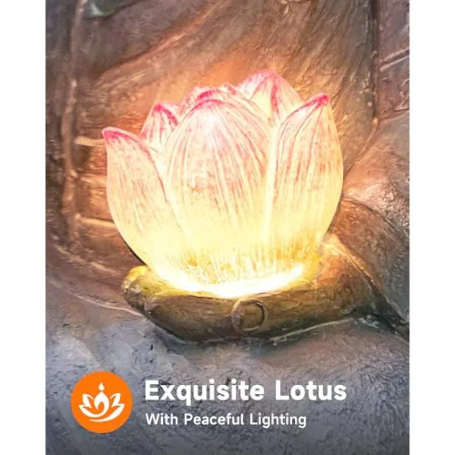 Buddha Statue Outdoor with Lotus Flower Light, IP65 Waterproof Solar Statue Lights, Outdoor Statues for Garden, Zen Decor for G