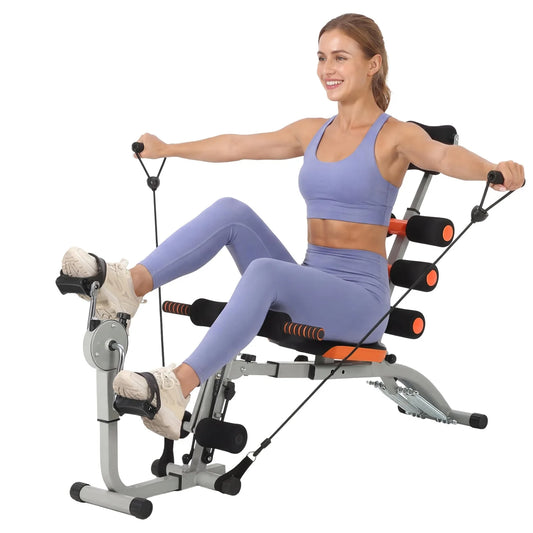 Adjustable Ab Bench with Resistance Bands for Core & Full Body Workout– Collapsible Sit-Up Bench,Home Gym Fitness Equipment