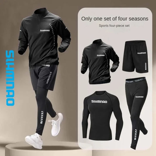 SLHMNAO Men's Ice Silk Quick-Dry Sports Suit Four-Piece Set