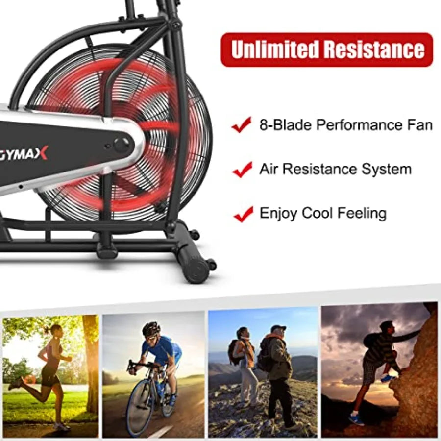 Upright Exercise Bike with Air Resistance and LCD Monitor for Home Gym Cardio Workout Adjustable Fitness Bike with Phone Holder