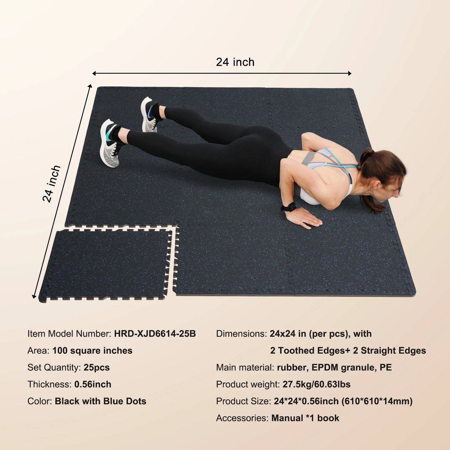 SucceBuy 0.56 Inch 25 Tiles Rubber Top with EVA Foam Thick Floor Mats 24/48/100 sq.ft Coverage Interlocking Puzzle for Gym Home