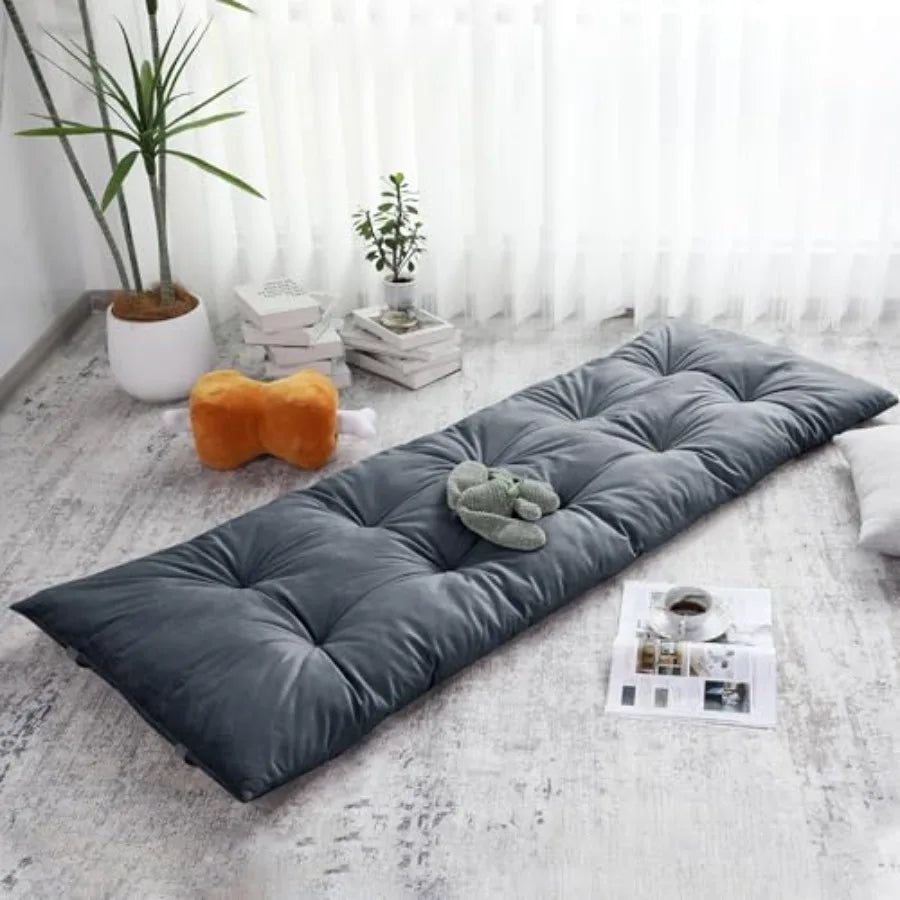 Floor Lounger Pillow Foldable and Tufted Design Long Floor Cushion for Yoga, Reading, Sleeping, Meditation, Elastic Band for Ro