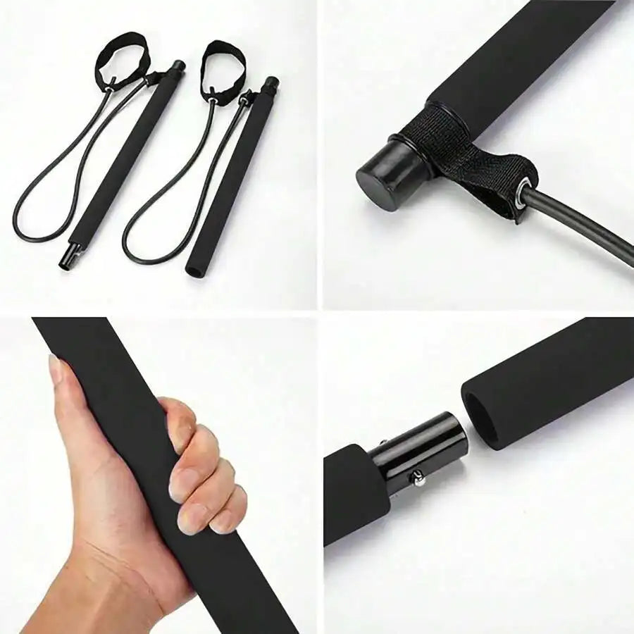 Pilates Bar Kit with Resistance Bands – Adjustable Metal Buckle, Full-Body Home Gym Workout for Men & Women