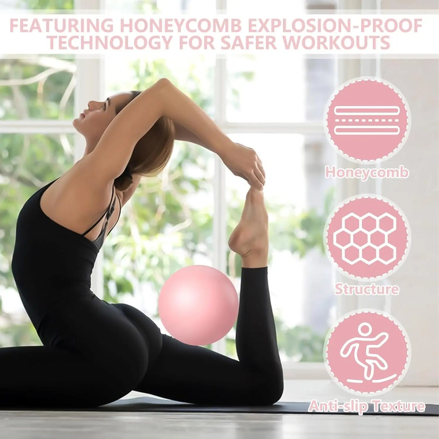 9 Inch Pink Pilates Ball, Exercise Stability Yoga Ball with Pump for Core Workout, Balance Training, Home Gym Office Physical