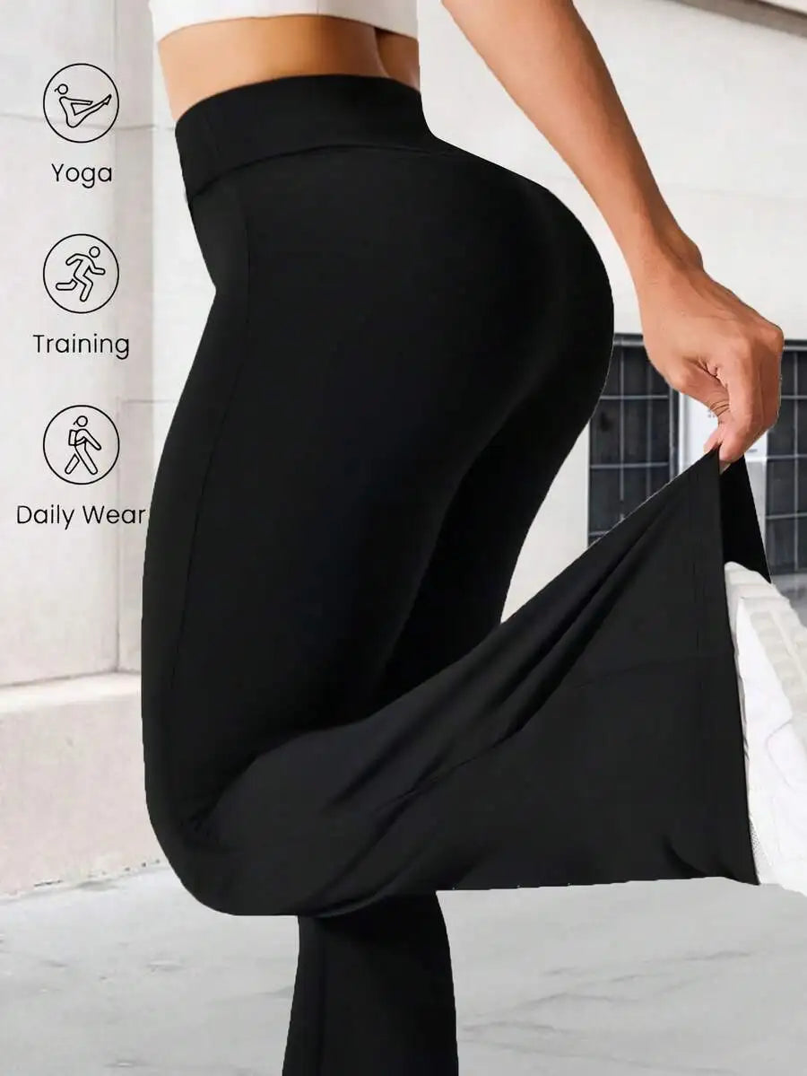 [Extremely Soft] Criss-Cross Elastic Flare Pants, Minimalist High Waist Commuting & Yoga Pants, Sexy Casual Sports Leggings, Sin