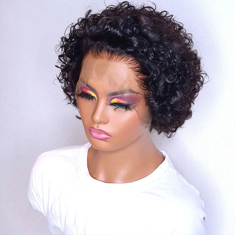 200% Destiny Short Pixie Cut Wig Peruvian Water Wave Human Hair Wigs For Black Women Deep Curly 13X1 Lace Front Wigs for Women