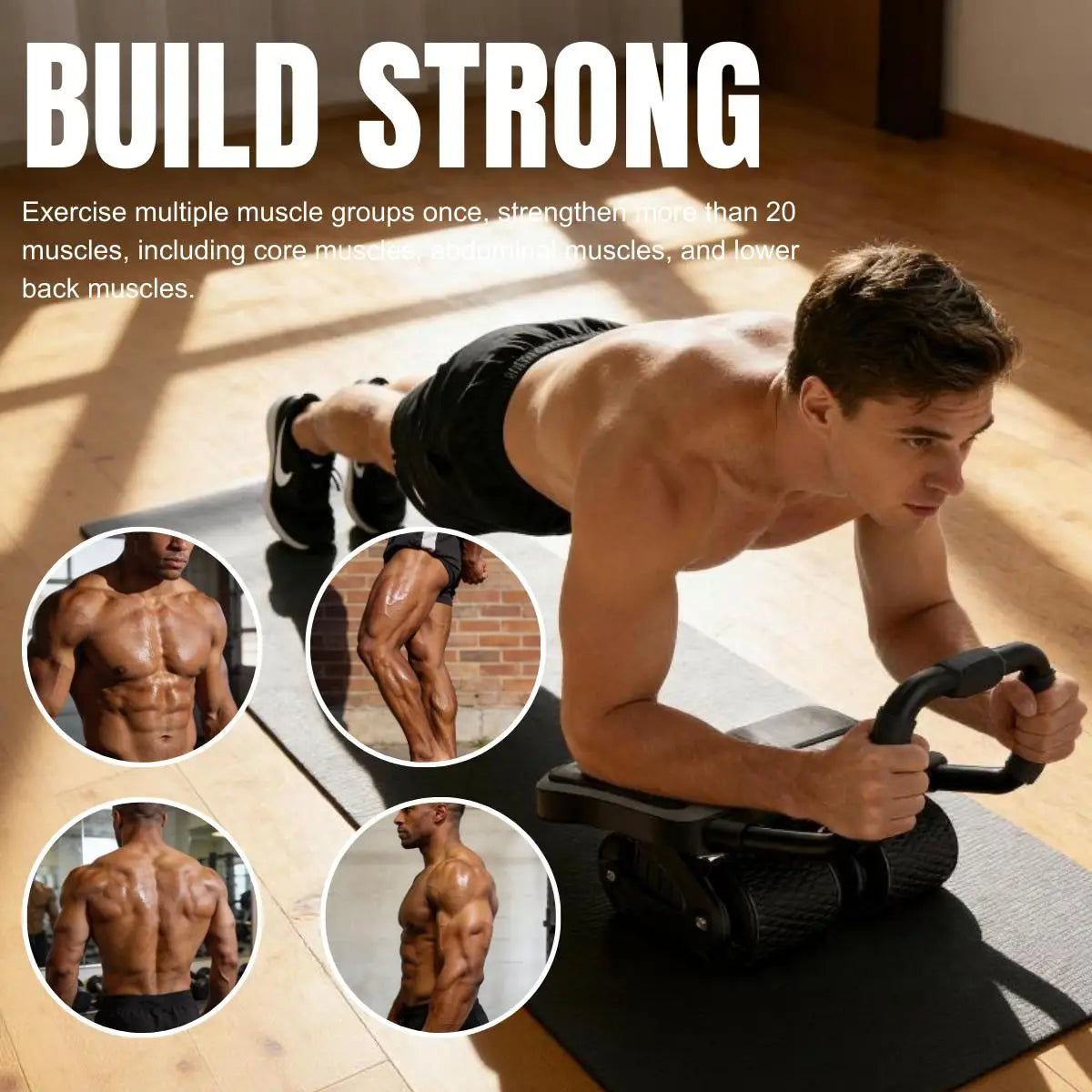 RELIFE 2 in 1 Ab Wheel Roller with Elbow Support & Knee Mat - Automatic Rebound Upgraded Four-wheel Core Workout Home Gym Abs
