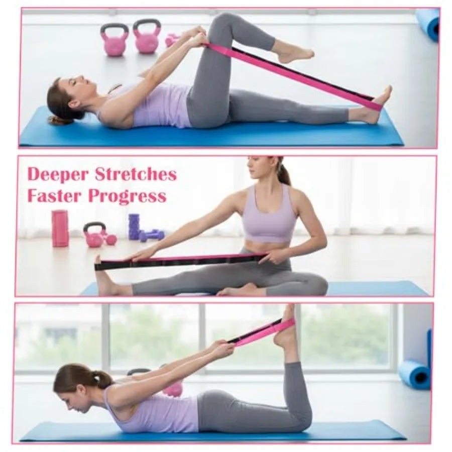 Stretch Straps with 12 Loops Non Elastic Yoga Straps with Door Buckle for Leg Stretching Yoga Stretching Band for Physical Ther