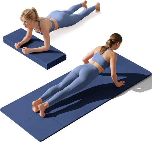 Foldable Yoga Mat Non Slip, 72x24in Extra Wide Thick Exercise Mat with Carrying Strap for Stretching Gym Home Workouts