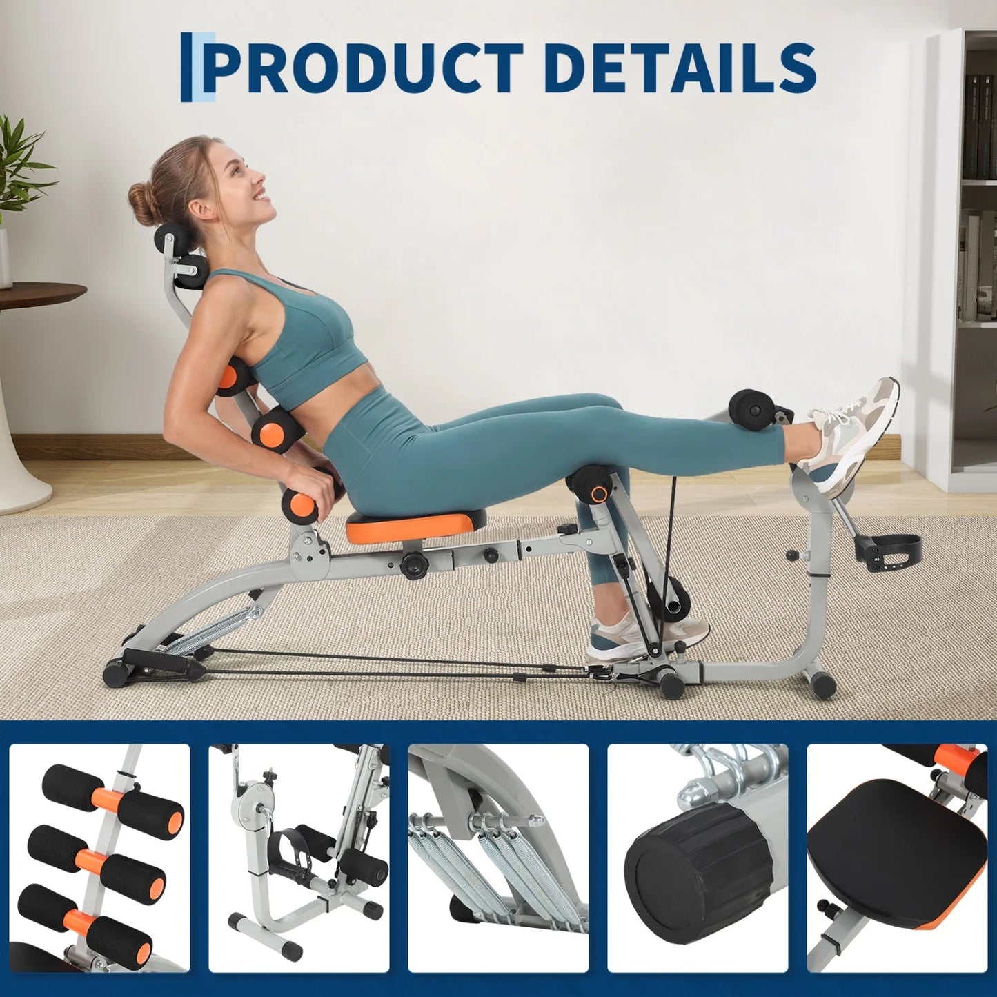 Adjustable Ab Bench with Resistance Bands for Core & Full Body Workout– Collapsible Sit-Up Bench,Home Gym Fitness Equipment