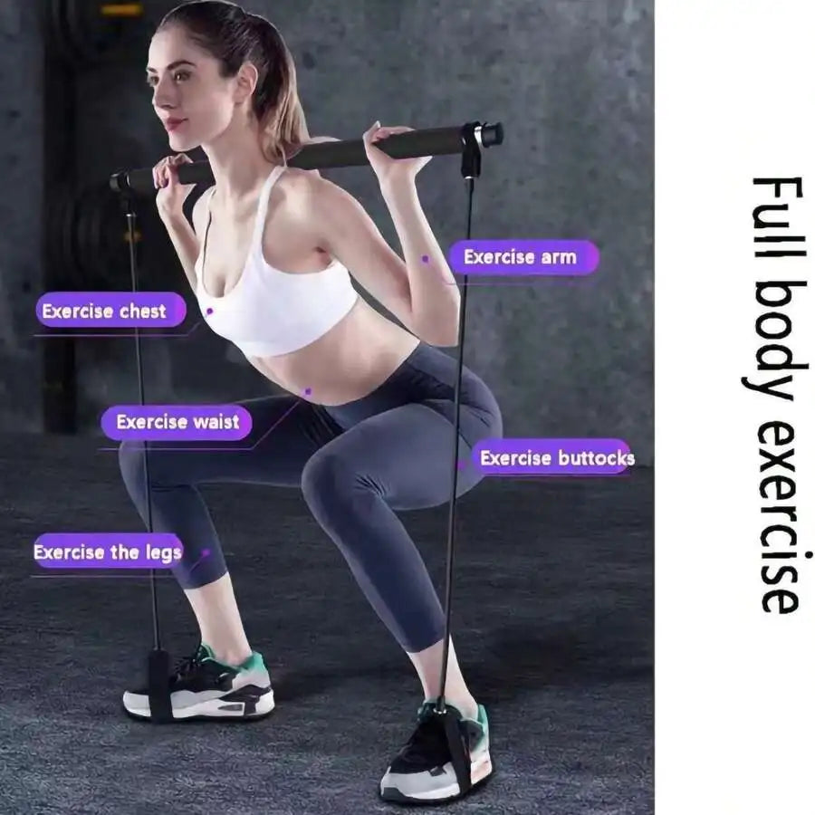 Pilates Bar Kit with Resistance Bands – Adjustable Metal Buckle, Full-Body Home Gym Workout for Men & Women
