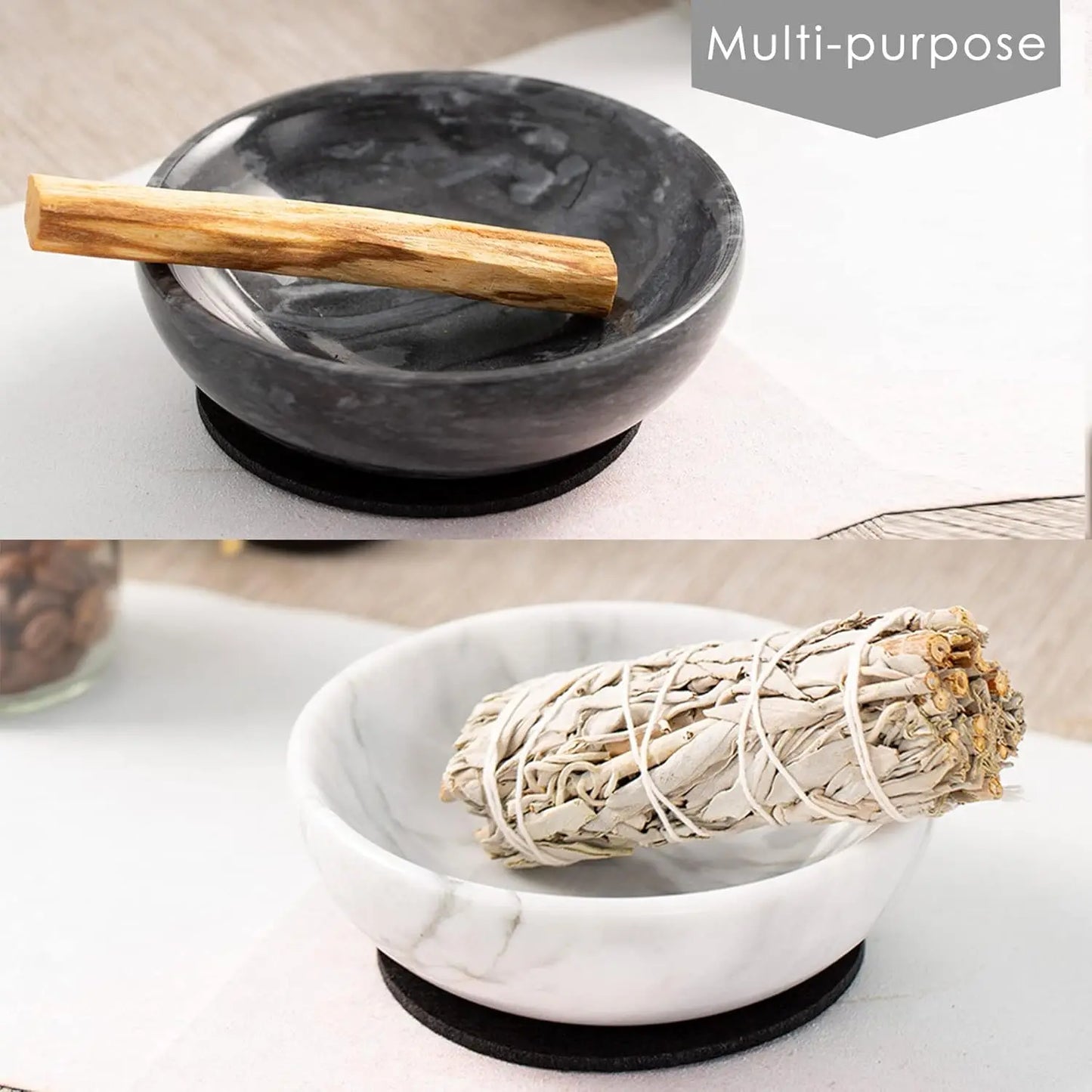 Natural Marble Incense Holder, 9 Holes Ash Catcher for Meditation, Black