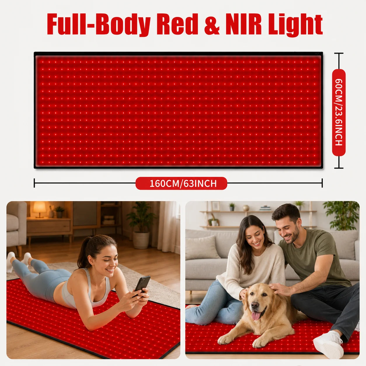 Red Light Therapy Mat 660nm& 850nm Red Light Therapy Pad Adjustable Timer & Intensity