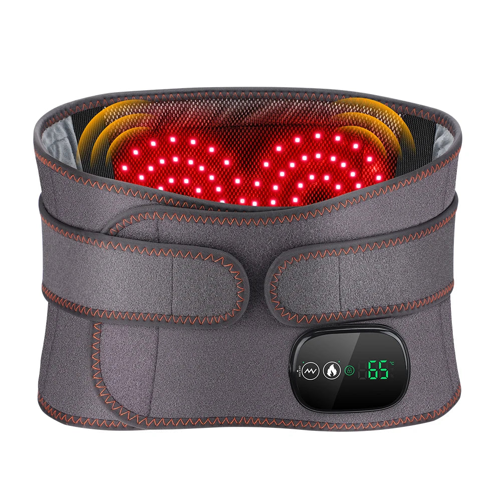 Heating Vibration Massager Belt, Dual Red Light Hot Compress Waist Support Brace Waist Back Massage Lumbar Support Belt