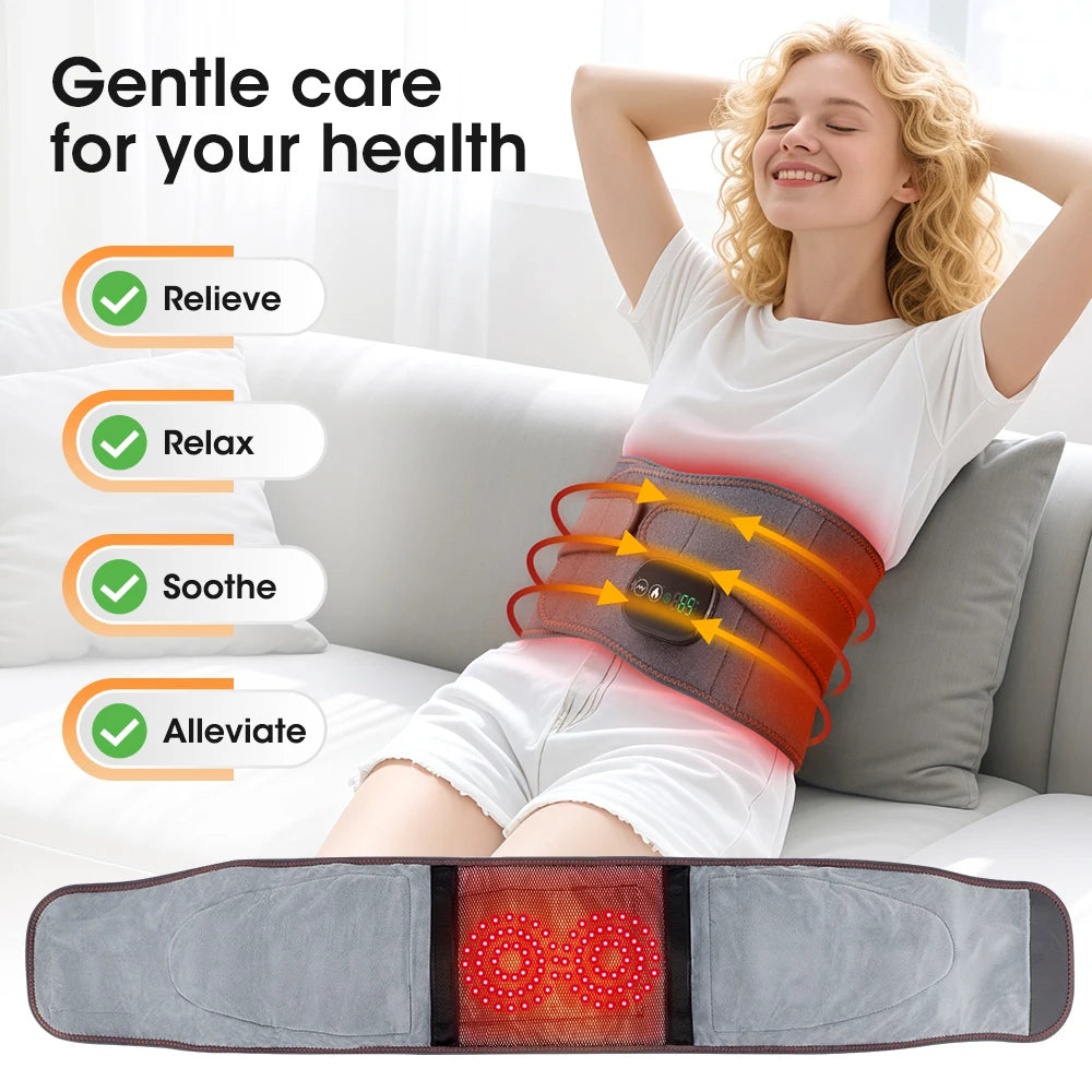Heating Vibration Massager Belt, Dual Red Light Hot Compress Waist Support Brace Waist Back Massage Lumbar Support Belt