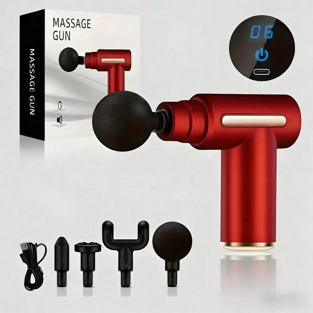 Electric Fascia Massage Gun With LED Screen And 4 Heads