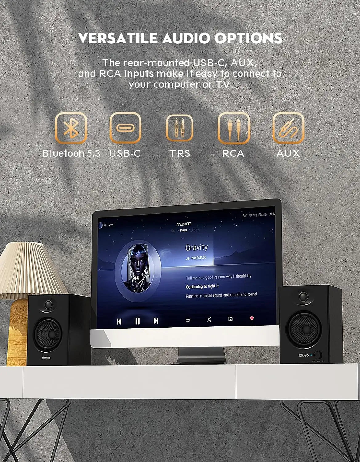 OHAYO Active Bluetooth 5.3 Bookshelf Speakers, 60W MDF Wooden Speaker Unit , 2.0 Computer PC Monitor Gaming Speakers,RCA/AUX/USB