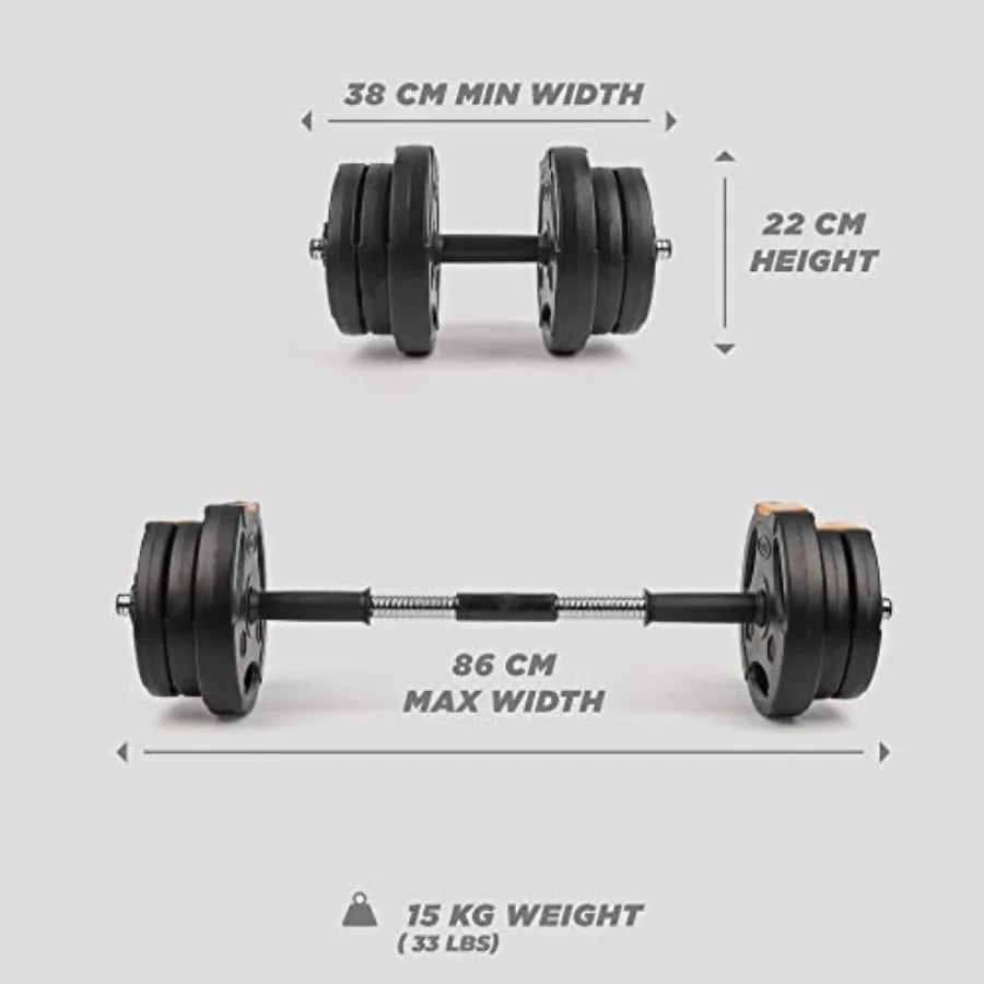 Fitness Adjustable Dumbbells Set 2 in 1 Barbell for Home Gym Steel Black Durable Lightweight Design for Muscle and Stre