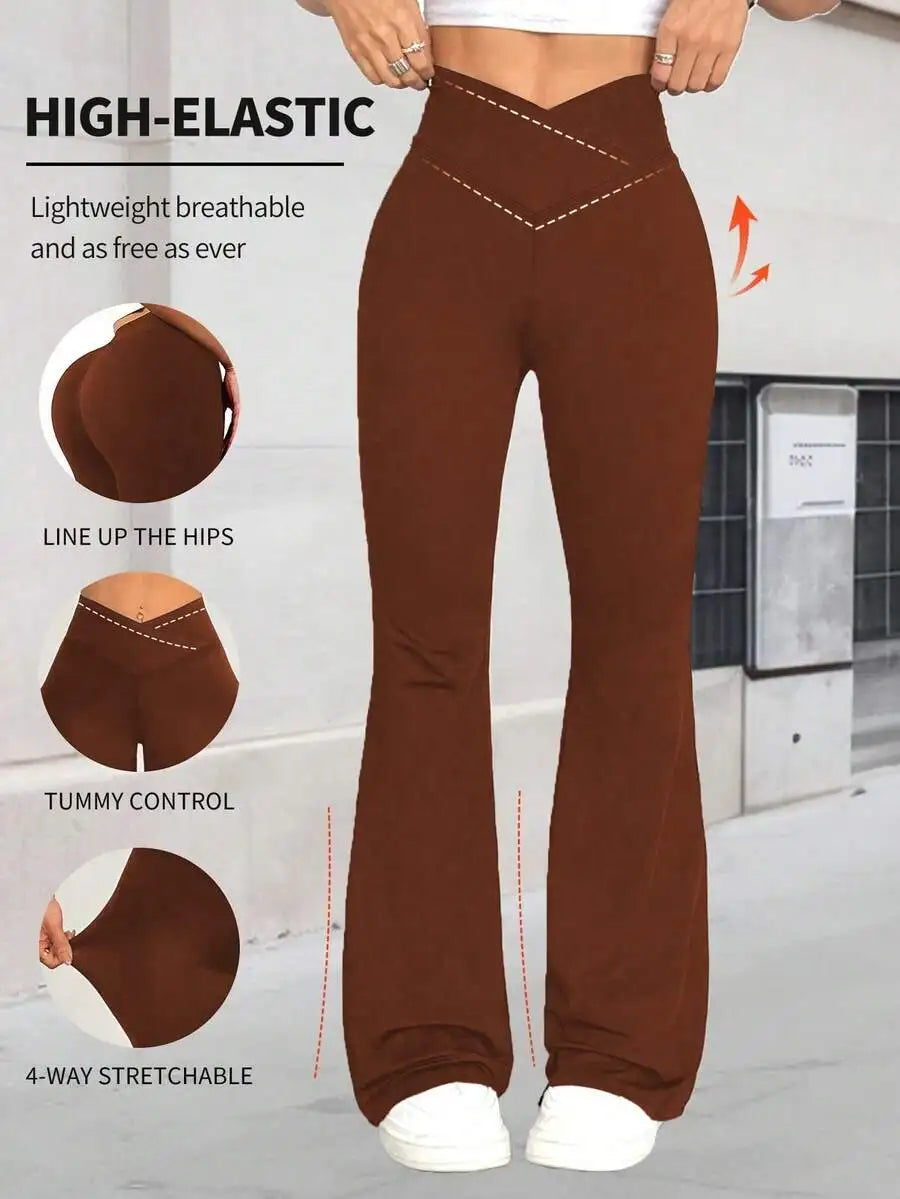 [Extremely Soft] Criss-Cross Elastic Flare Pants, Minimalist High Waist Commuting & Yoga Pants, Sexy Casual Sports Leggings, Sin